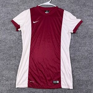 Nike Dri-FIT Soccer Jersey Maroon White Colorblock Athletic Shirt Womens Small